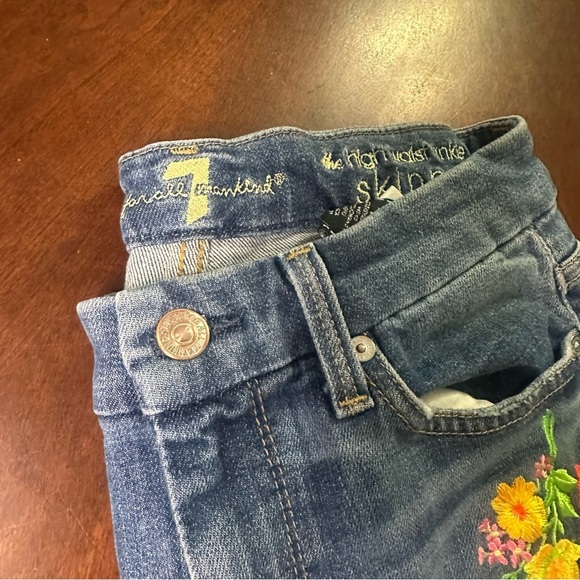 7 For All Mankind Floral Embroidered Skinny Jeans 27 High Waist Y2K - Picture 5 of 12